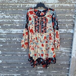 Patrons of Peace Vermont Long Sleeve Boho Floral Dress Hippie Peasant Size Large